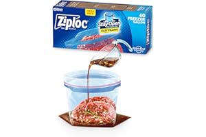 Ziploc Gallon Food Storage Freezer Bags, Stay Open Design with Stand-Up Bottom, Easy to Fill, 60 Count
