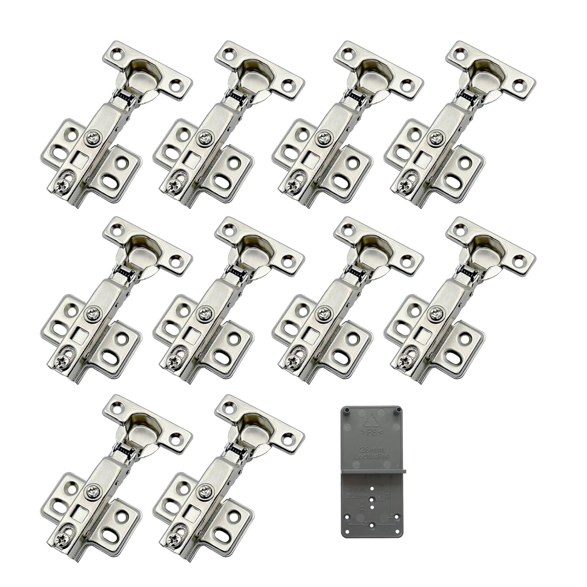 LOOTICH 90 Degree Full Overlay 26 mm Soft Close Hinge with Hydraulic Damper for Kitchen Cabinet Cupboard Wardrobe Light Door Automatic Hinges with Cushioning Pack of 10 with Drilling Template