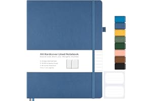 MALEDEN Lined Journal Notebook, 8.5" x 11" Hardcover Leather Notebook for Work, Wide Ruled Notebook Journal for Women Men, 192 Thick Paper, Lay Flat, 2 Pockets, A4 Large Journals for Writing, Blue Notebook