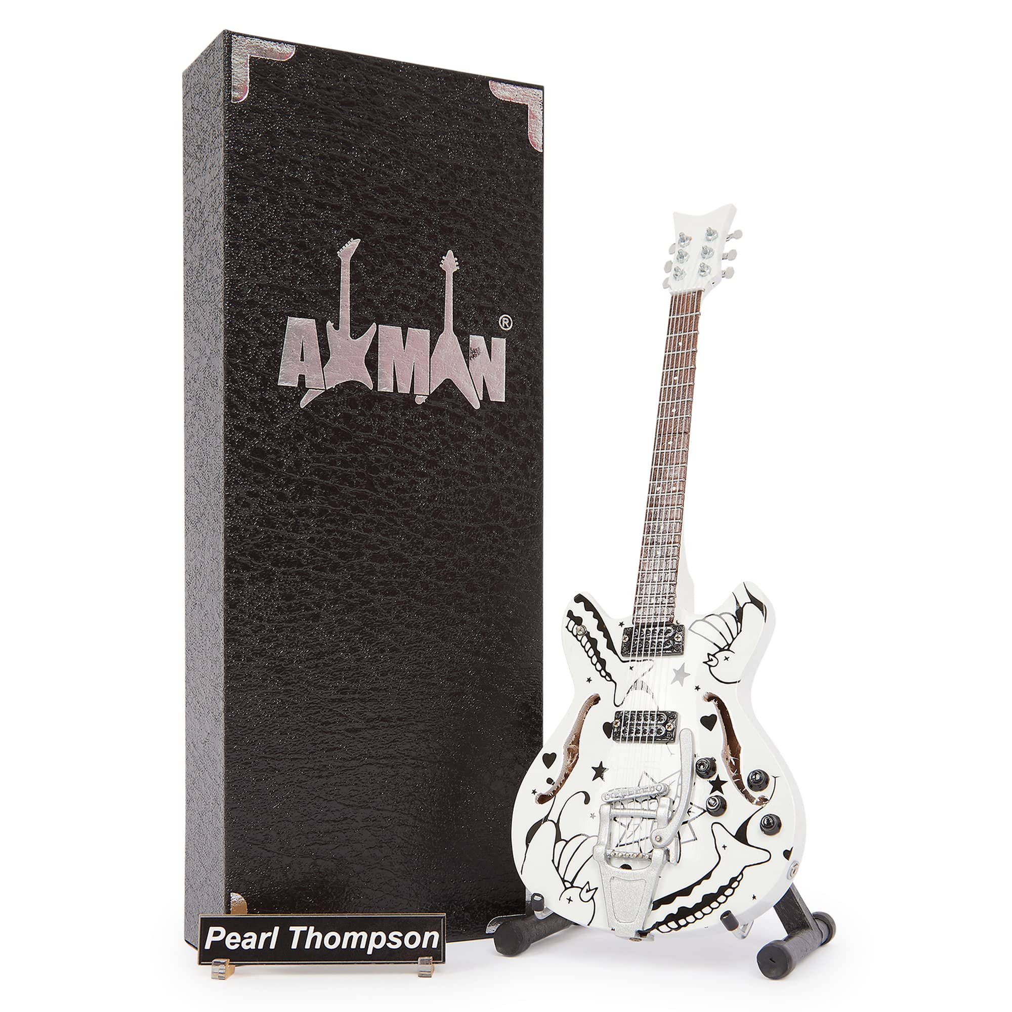 Porl Thompson (The Cure) Schecter Corsair - Miniature Guitar Replica - Music Gifts - Handmade Ornamental 1/4 Scale - Includes a Display Box, Name Tag and Miniature Guitar Stand