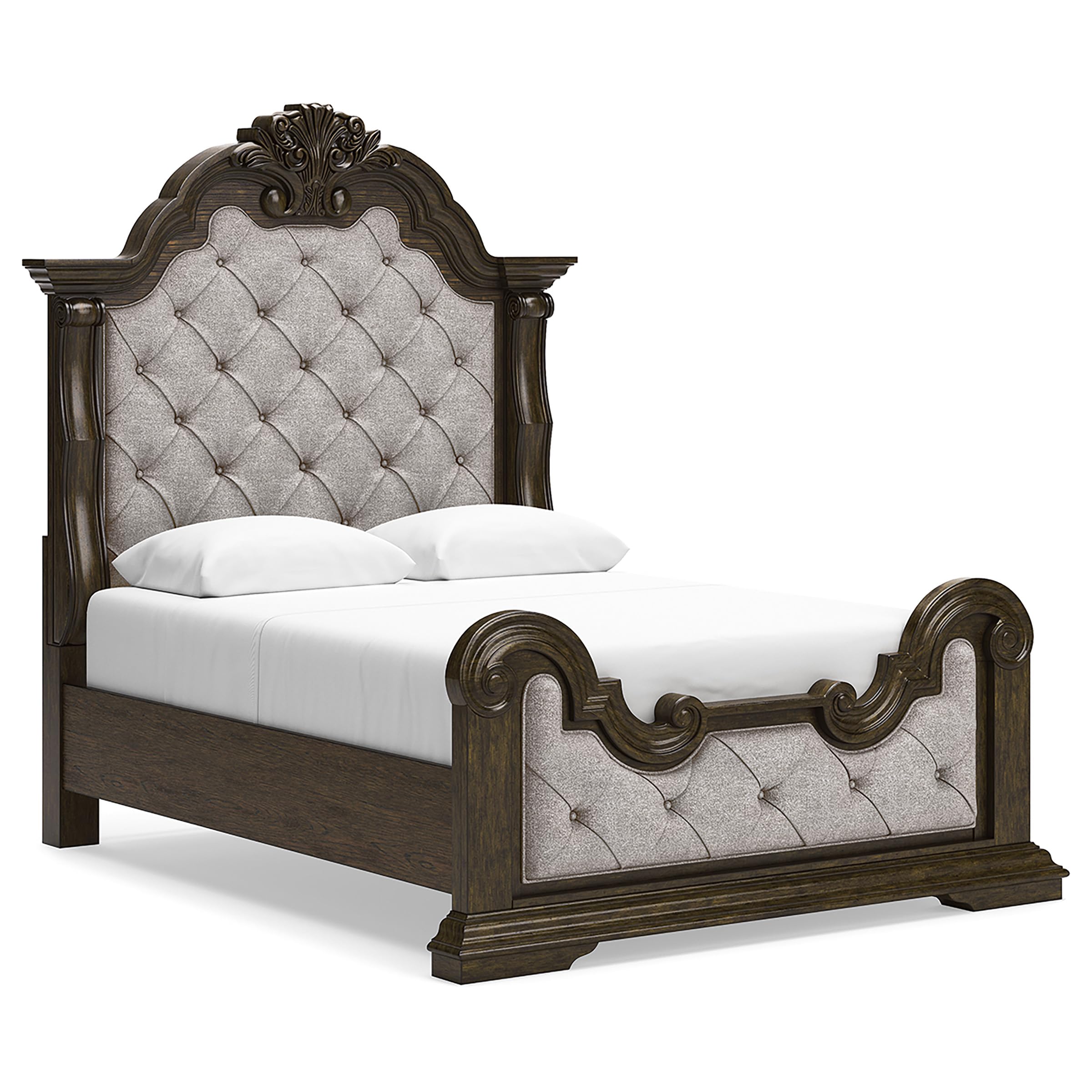 Photo 1 of ***FOOTBOARD AND SLATS ONLY***Signature Design by Ashley Maylee Traditional Tufted Queen Upholstered Panel FOOTBOARD AND SLATS, Foundation or Box Spring Needed, Dark Brown & Beige***FOOTBOARD AND SLATS ONLY***