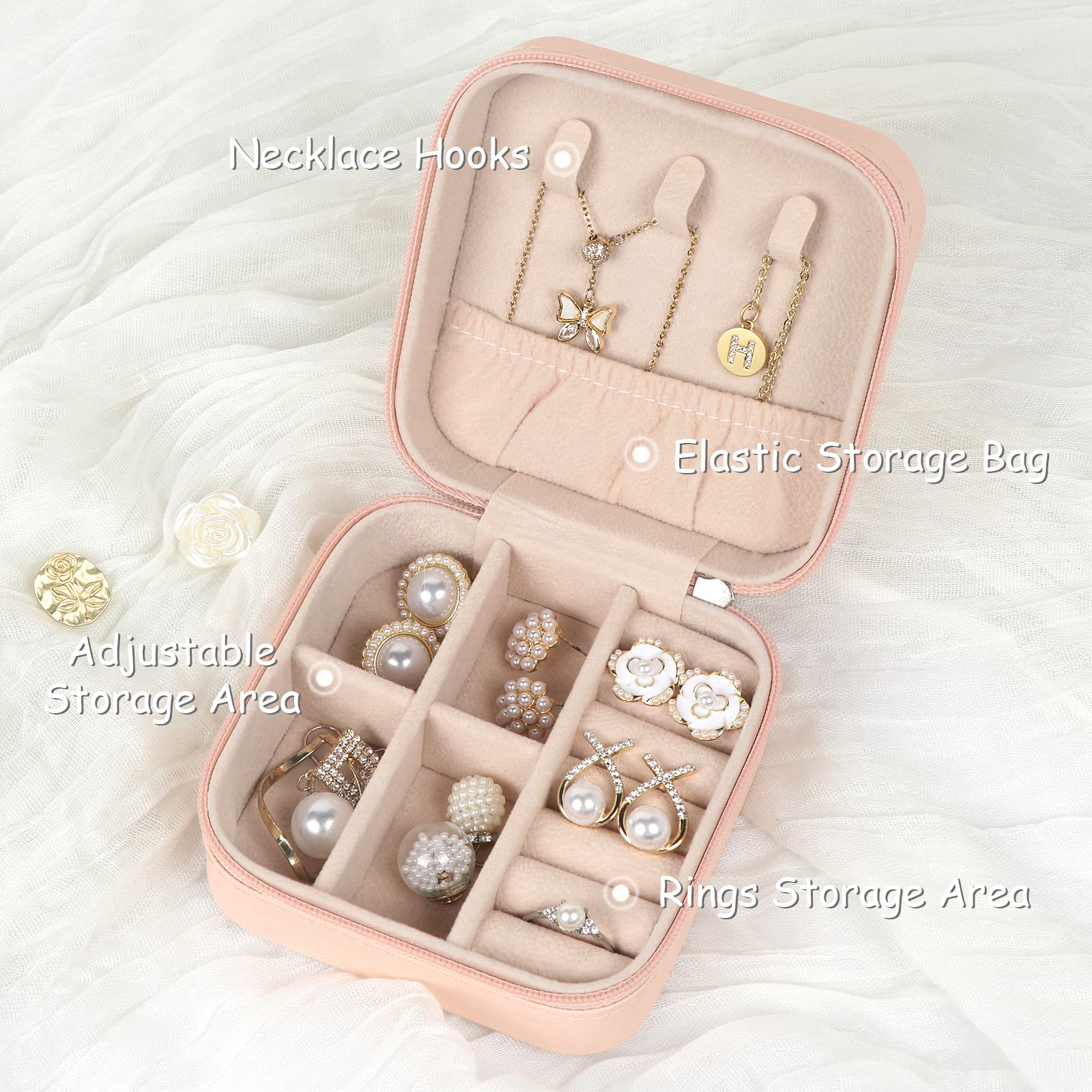 MFXIP MFXIP Travel Jewelry Case Small Jewelry Box Jewelry Organizer Storage Case Portable PU Leather Mini Jewelry Travel Case for Girls Womens Earring, Necklace, Rings,Bracelets