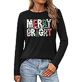 VVNTY Christmas Shirts for Women: Merry and Bright T Shirt Long Sleeve Christmas Tree Shirt Christmas Vacation Tees
