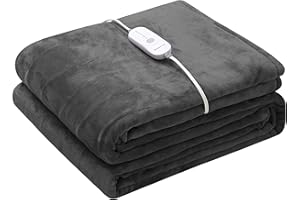 Wapaneus Electric Blanket 62”x84” Flannel Heated Blanket Twin Size with 5 Heating Settings 10 Hours Auto-Off, Fast-Heating, ETL Listed, Machine Washable, Dark Grey