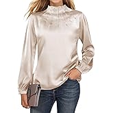 Blooming Jelly Womens Business Casual Tops Long Sleeve Work Shirts Mock Neck Dressy Tops Satin Silk Fall Outfits 2024