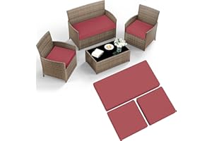 KIMUNUK 3 Pack Outdoor Patio Furniture Cushion Replacement Covers, Waterproof Loveseat Cushion Covers - 36×18×2,18×18×2, for 4-Seater Wicker Rattan Patio Conversation Set Loveseat Couch Furniture, Cover Only