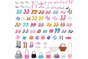 CARREUTY 80 Pcs Doll Accessories Including 50 Pair of Doll Shoes High Heels, Boots, Sneakers 5 Headband 5 Glasses 10 Bag 6 Crown 2 Hangers Comb Mirrow for 11.5 inch Girl Dolls Birthday Present for Girls