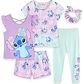 Disney Minnie Mouse Moana Little Mermaid Girls 5 Piece Set with 2 Tops, Leggings, Shorts & Scrunchie for Toddlers & Big Kids