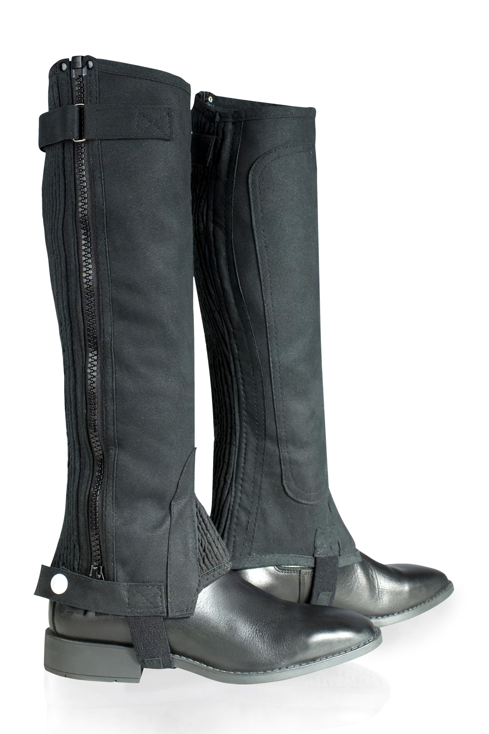 Photo 1 of HORZE Amara Equestrian Unisex Kids Half Chaps | Synthetic Leather Zip-Up Pair- Black - L