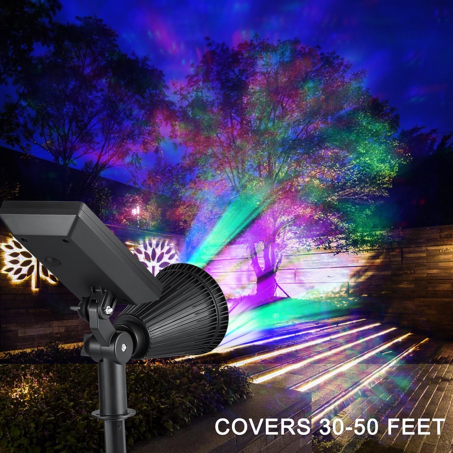 Perfectwo Solar Spotlights, 2-in-1 Colored Adjustable 4 LED Wall/Landscape Solar Lights with Automatic On/Off Sensor, 2 Pack : Garden & Outdoor
