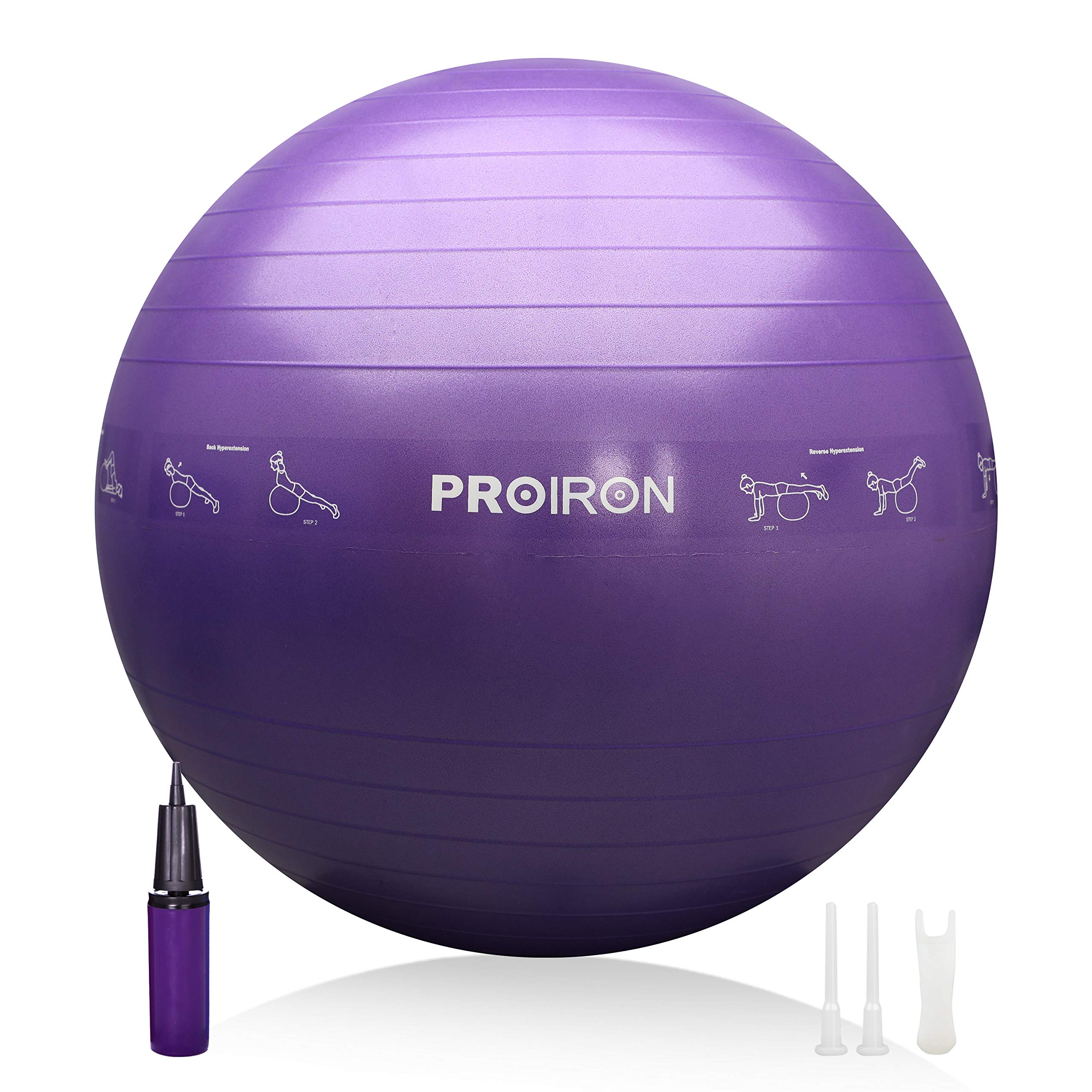 PROIRON Extra Thick Exercise Ball With Postures Shown, Yoga 55cm 65cm 75cm, Anti-Burst Gym Swiss Ball With Pump for Yoga, Pilates, Fitness