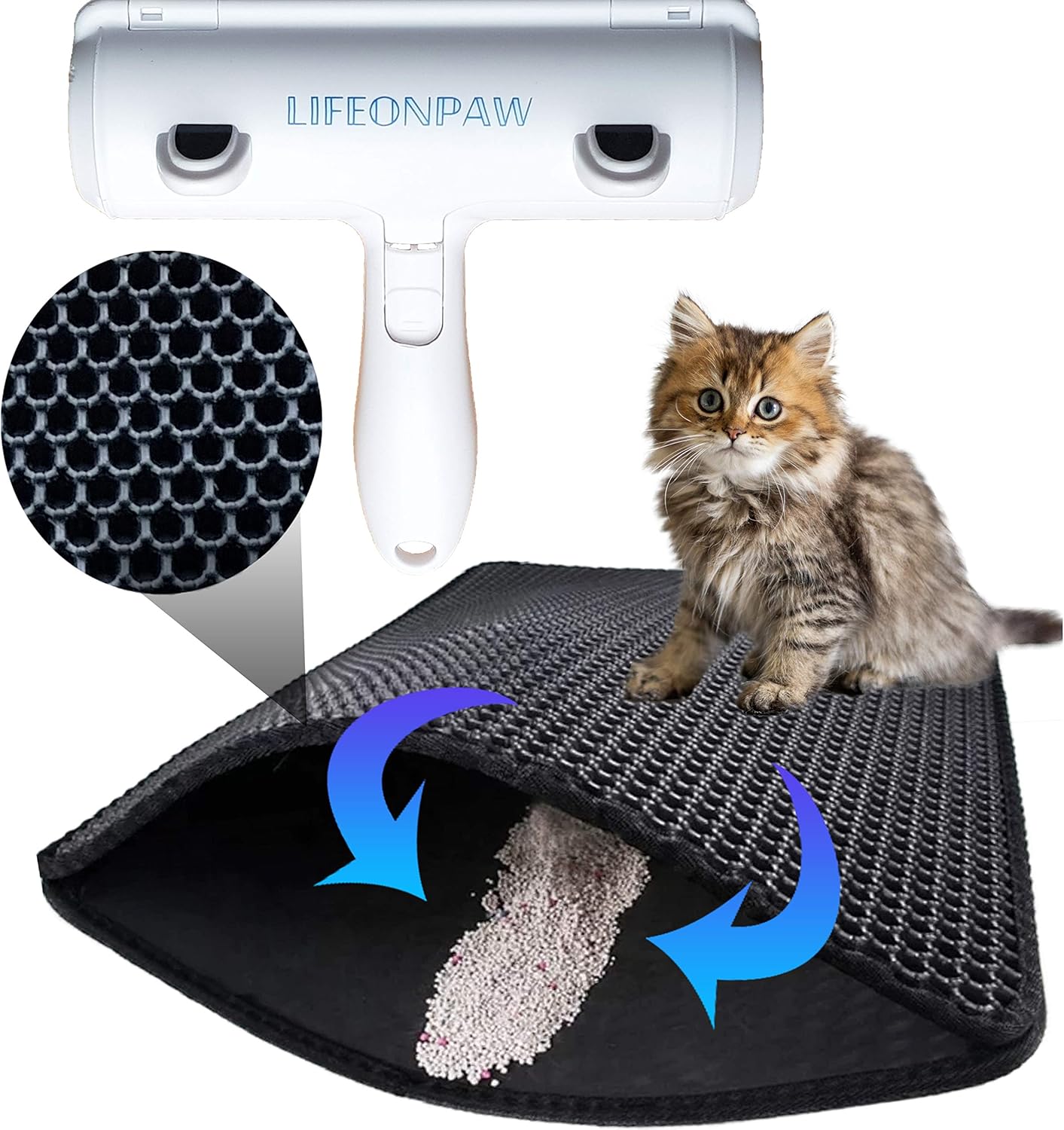 Lifeonpaw Tapis Litiere Pour Chat Chatons Taille 50x40 Double Couche En Nid D Abeille Antiderapant Non Toxique Impermeable Pour Bac A Litiere A Chats Avec Une Brosse Anti Poils Animaux Offerte Amazon Fr Animalerie