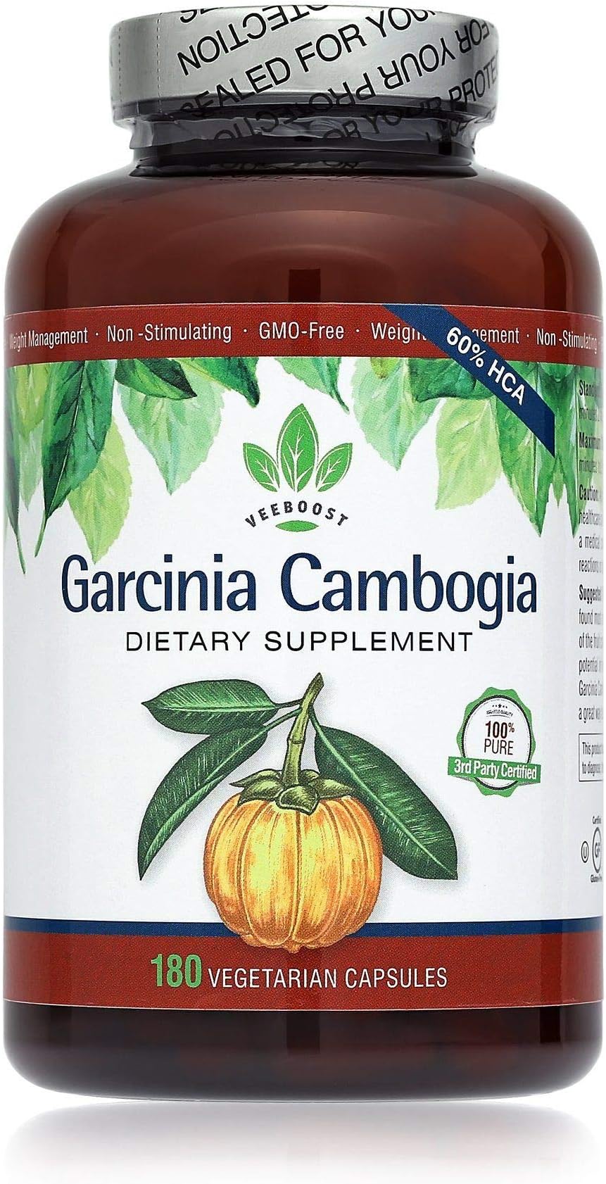Garcinia Cambogia Dietary Supplements - Increased Weight Loss, Appetite Suppressant, All Natural, Non-GMO - Promotes Safe & Rapid Weight Loss, 180 Capsules, by VeeBoost