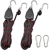 TOURFUN Rope Tie Downs, 3/8” x 15ft. Locking Ratchet Pulley with 3.1” Carabiner for Kayak Bow and Stern Secure – 1 Pair