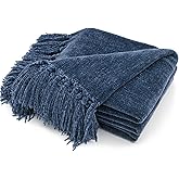 RECYCO Throw Blanket Soft Cozy Chenille Throw Blanket with Fringe Tassel for Couch Sofa Chair Bed Living Room Gift (Blue, 50'' x 60'')