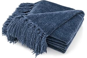RECYCO Throw Blanket Soft Cozy Chenille Throw Blanket with Fringe Tassel for Couch Sofa Chair Bed Living Room Gift (Blue, 50'' x 60'')
