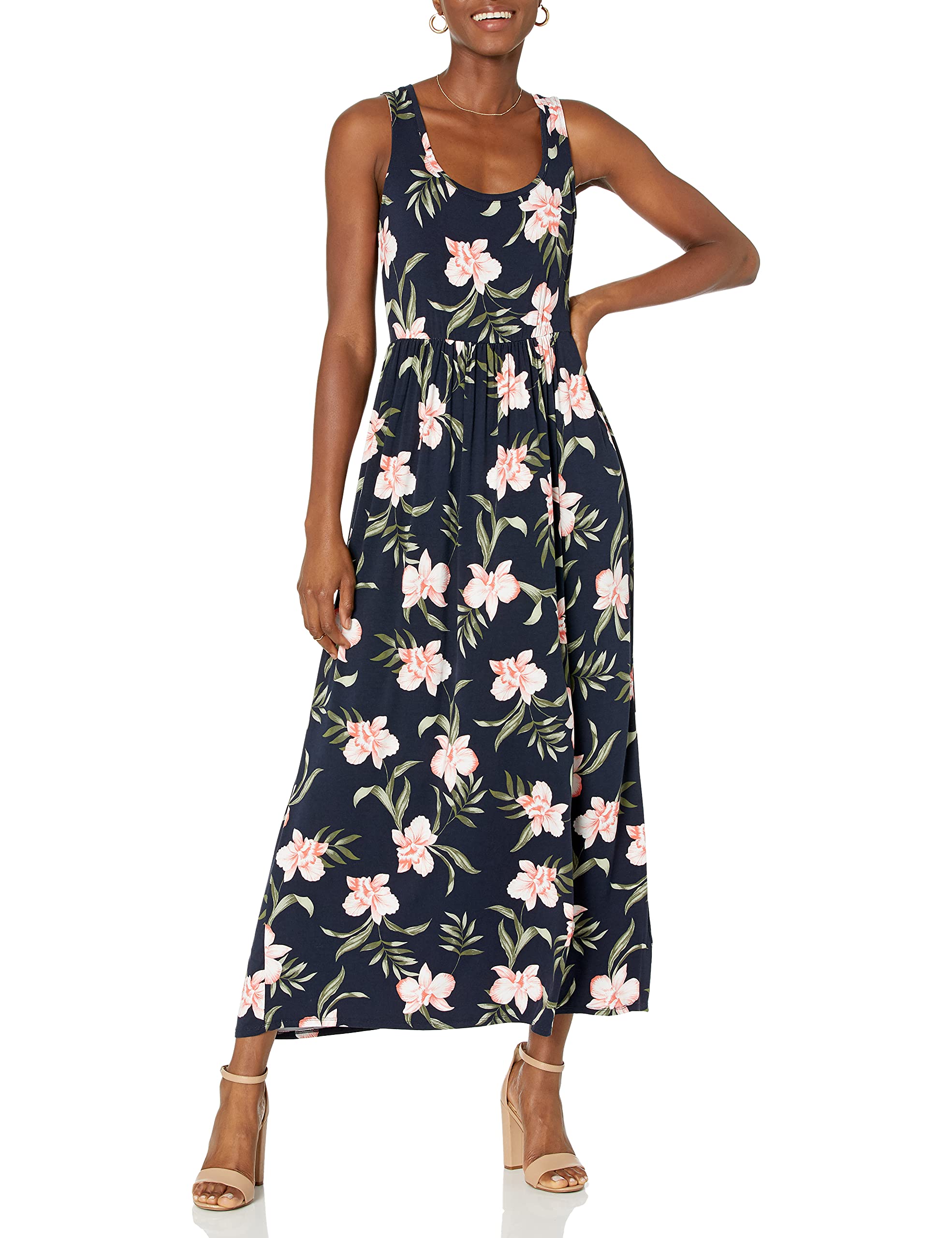 Photo 1 of Amazon Essentials Women's Tank Waisted Maxi Dress (Available in Plus Size), Navy Tropical, Large