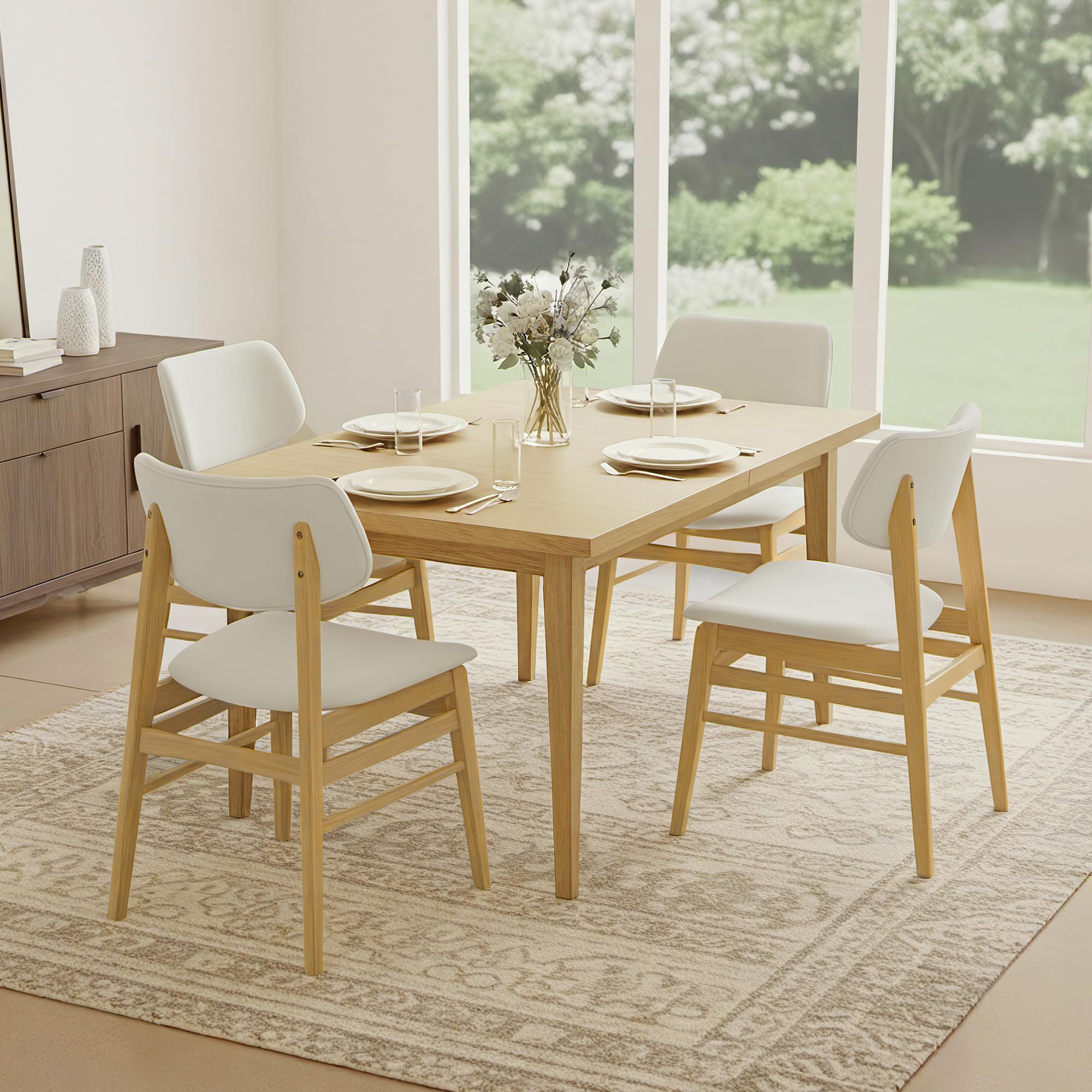 Photo 1 of ***PARTIAL SET - PRICE ADJUSTED*** ***STOCK PHOTO FOR REFERENCE ONLY*** KISLOT Wooden Dining Chairs Set of 4, Upholstered Modern Dining Room Chairs, Solid Oak Wood Kitchen Chairs with Soft Cushion Backrest for Farmhouse, Restaurant, Café (Cream Fabric & O