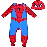 Marvel Spider-Man Boys Long Sleeve Footie Romper and Hat Set for Newborns and Infants