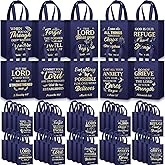 Talltalk 50 Pcs Christian Gift Bag Bulk Reusable Religious Bible Verse Tote Bag with Handle Scripture Pastor Blessing Gift for Baptism Church Welcome Sunday School Valentine's Favor(Dark Blue,Medium)