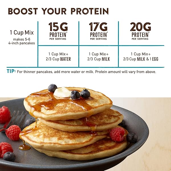 KRUSTEAZ PROTEIN PANCAKE MIX, BUTTERMILK PANCAKE MIX, 100% WHOLE GRAIN FLOUR & 15G OF PROTEIN PER SERVING, ALSO MAKES WAFFLES, JUST ADD WATER 20 OUNCE (PACK OF 2)