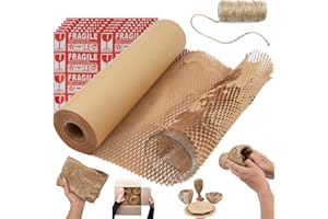 ecoducer Honeycomb Packing Paper 12”x205’ for Moving Breakables or Shipping plus Fragile Stickers and Jute Twine. Eco Friendly Materials Alternative to Bubble Plastic Wrap. Paper Wrap Packaging Roll.