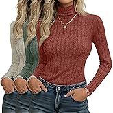 Velvelhall 3 Pack Women's Long Sleeve Turtleneck Shirts Ribbed Knit Slim Fit Undershirts Basic Thermal Underwear Tops