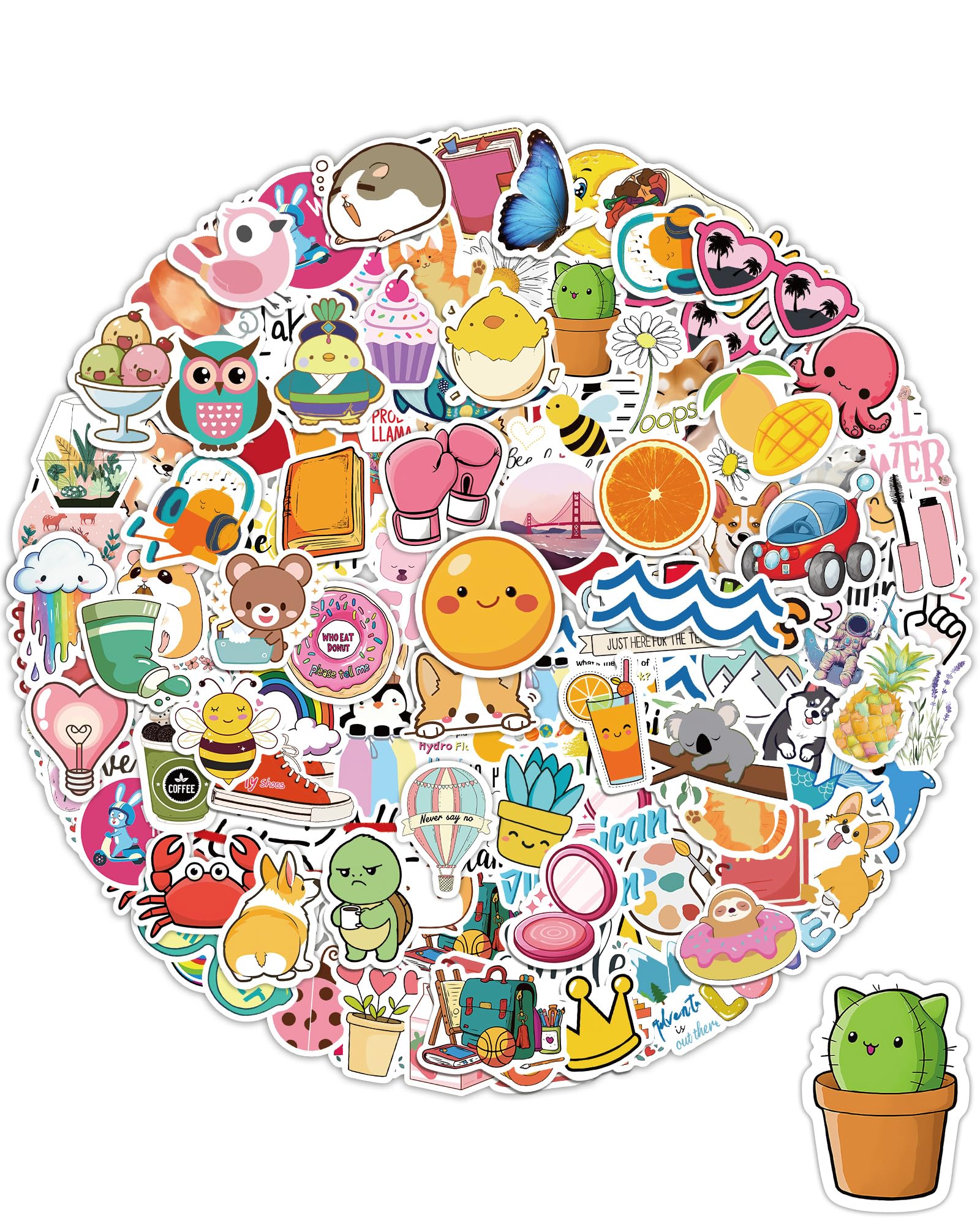 100 Pcs Stickers for Kids, Cute Water Bottle Vinyl