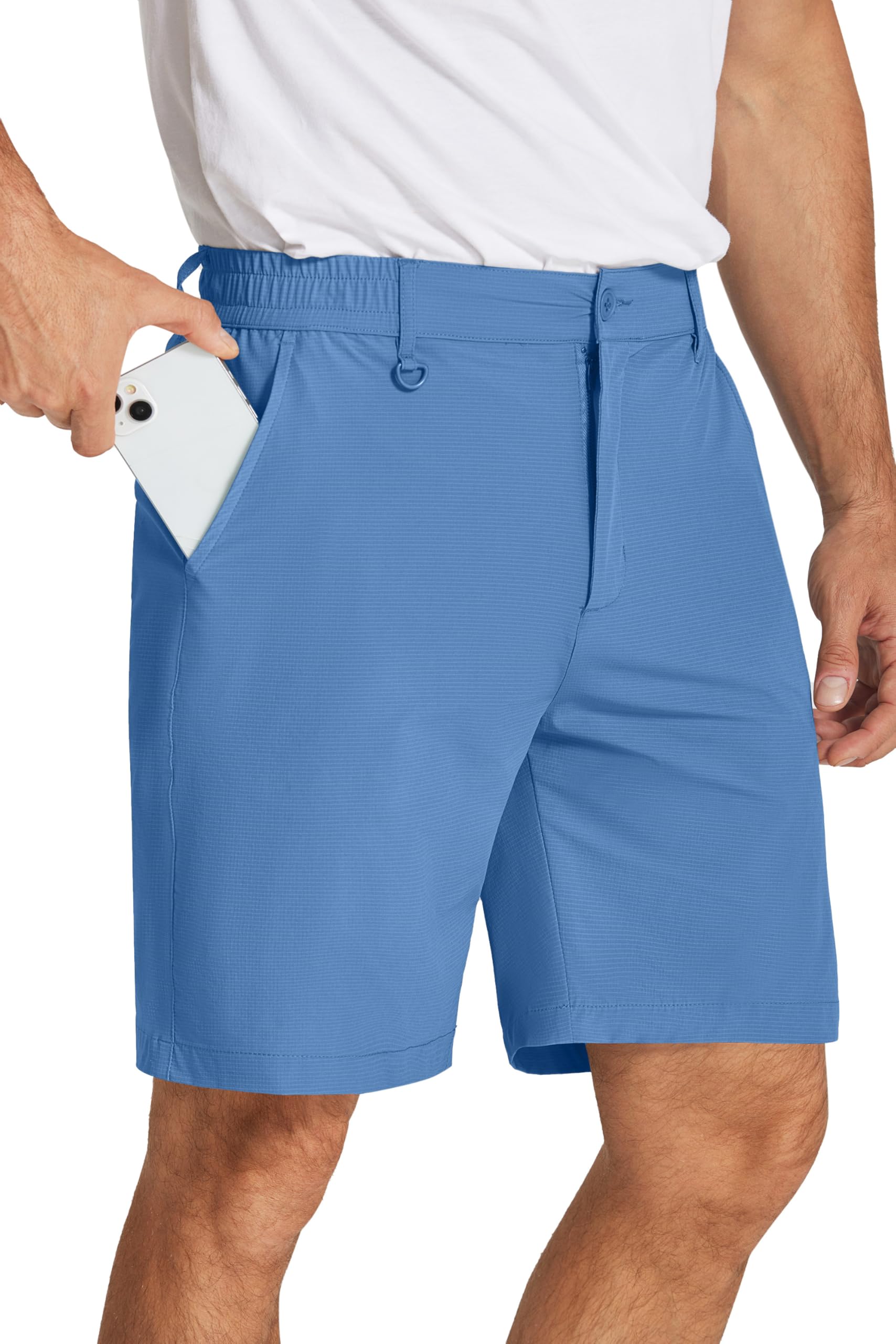 Photo 1 of COOFANDY Men's Golf Shorts Casual Flat Front Shorts 8 inch Quick Dry Lightweight Hiking Shorts with Pockets,Light Blue,L