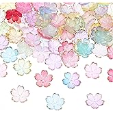 WJIAAA 100 Pcs Cherry Blossom Beads, Gold-Plated Acrylic Spacer Beads 5-Petal Floral Charms for Jewelry Making Earrings Necklace Women Adults DIY Crafts