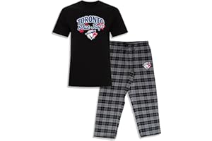 Gertex Licensed MLB Toronto Blue Jays Unisex Adult Pajama Set | Soft Cotton T-Shirt, Brushed Flannel Pants with Pockets