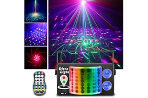 LJNYIWAN 3-in-1 Disco Party Lights, LED DJ Rave Strobe Light, Sound Activated Remote Control Stage Light Projecter Dancing Lights for Wedding Birthday Christmas Holiday Music Show Dance (8.46“*4.52”*5.3“)