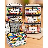 6 Pack Extra Large Clear Toy Storage Bags with Tag & Pocket – Versatile Waterproof Organizer Bags for Lego Bricks, Board Games, Building Blocks, Puzzles, Dolls, Books (Black-M Size-6 Pack)