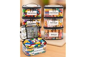 WILZEIMY 6 Pack Extra Large Clear Toy Storage Bags with Tag & Pocket – Versatile Waterproof Organizer Bags for Lego Bricks, Board Games, Building Blocks, Puzzles, Dolls, Books (Black-Large-6 Pack)