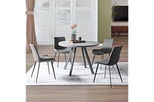 Zerifevni Round Dining Table Set, Mid Century Modern Small Round Dining Table Set, Saving Space (Table + 4 Grey Chairs)