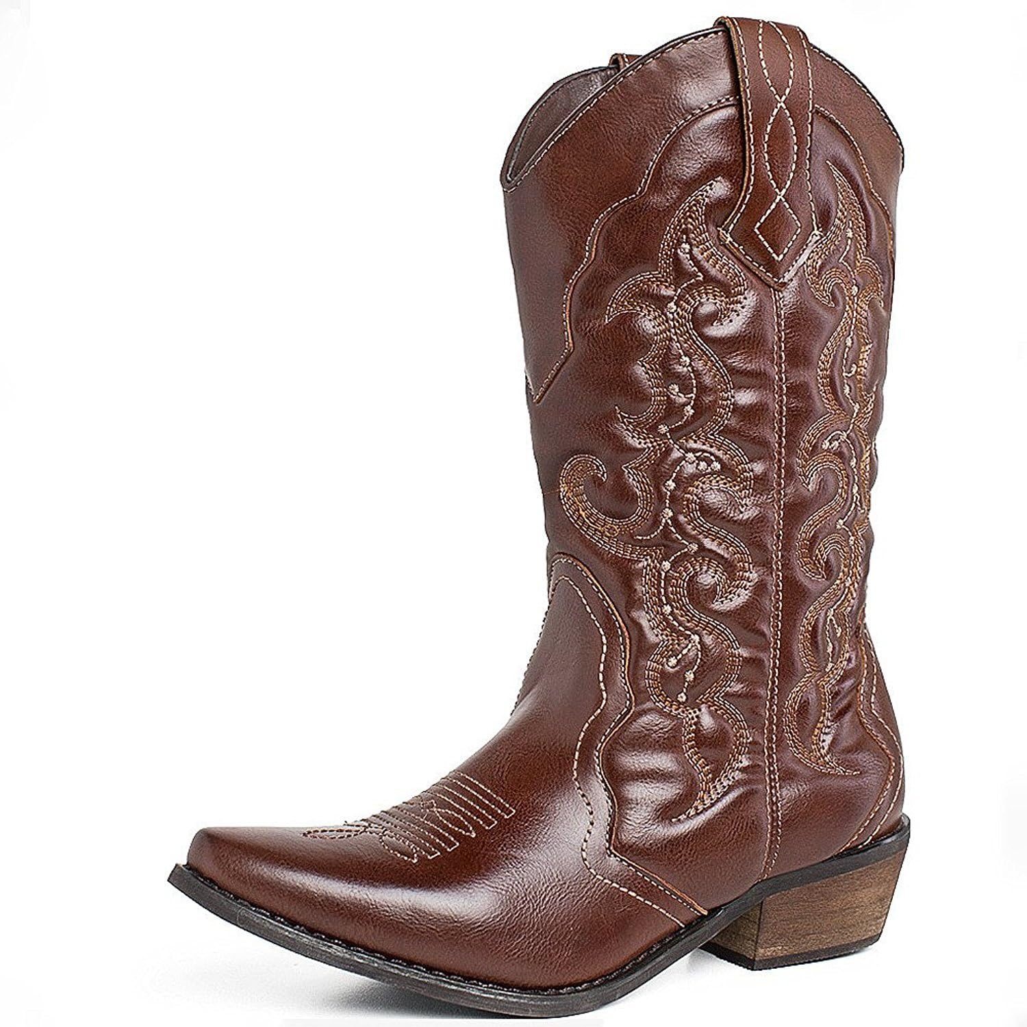 SheSole Womens Wide Calf Cowboy Cowgirls Boots