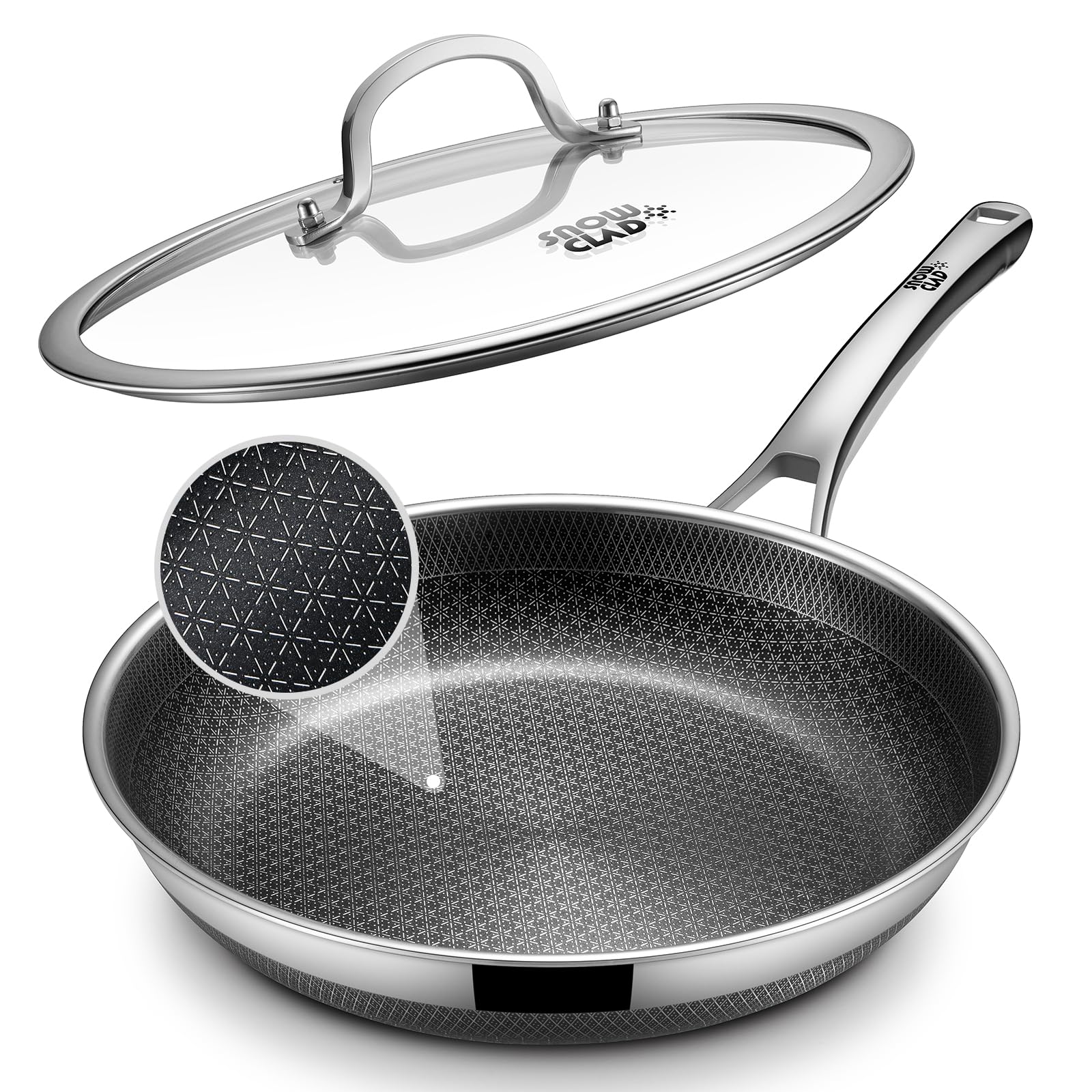 Photo 1 of Non Stick Frying Pans, 12-inch with Lid, Hybrid Frying Pans Nonstick,non stick Skillets Stainless Steel, Dishwasher & Oven-Safe, Induction Compatible Cooking Pan, PFOA Free Cookware