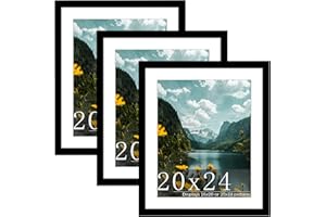 Picrit Picture Frame Photo Frame Wood 20x24 Inch Pack of 3 Black Poster Frame Display Poster 16x20 with Mount or 8x9.5 Withou