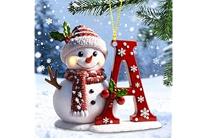 QETRABONE Snowman Christmas Ornaments, Cute Flat Christmas Tree Letter Decoration Personalized Hanging Pendant, Indoor DIY Hanging Xmas Ornament (A)