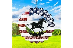 TT & MM Horse Gifts for Women for Christmas, Horse Stuff American Flag for Men, Metal Wind Spinners Outdoor Decor, Birthday Gifts for Women, Presents Unique 12 Inch