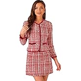 Allegra K Business Suit Set for Women's 2 Piece Outfits Plaid Tweed Easter Short Blazer Jacket and Skirt Sets