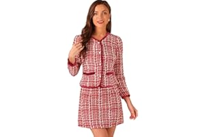 Allegra K Business Suit Set for Women's 2 Piece Outfits Plaid Tweed Easter Short Blazer Jacket and Skirt Sets