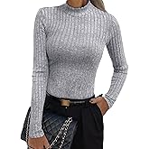 ANRABESS Women's Long Sleeve Tops Mock Neck Ribbed Knit Slim Fit Pleated Basic T Shirts Lightweight Sweater Going Out Clothes