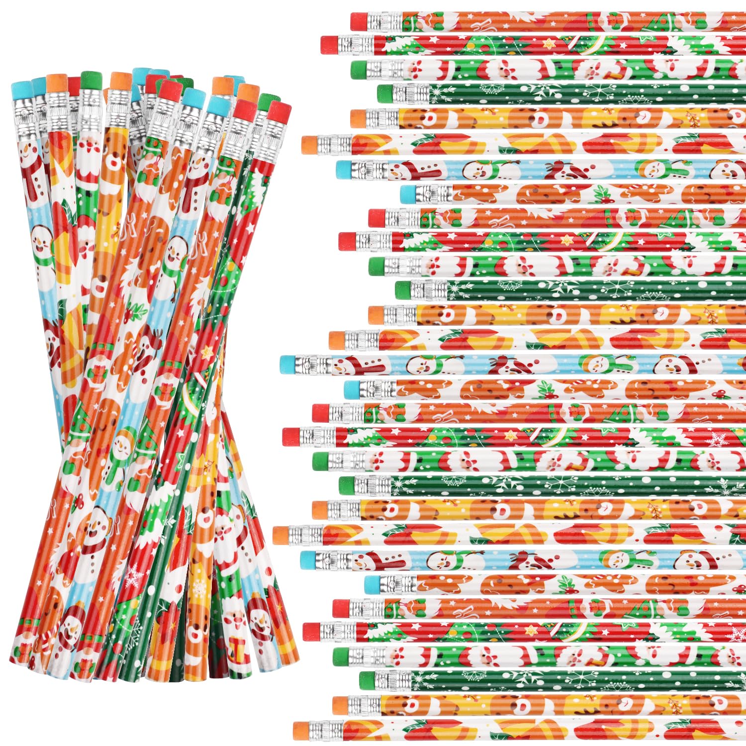 VEYLIN 72 Christmas Pencils for Kids, Assorted Bulk Christmas Pencils with Erasers in 8 Design Festival Party Favors Classroom Rewards