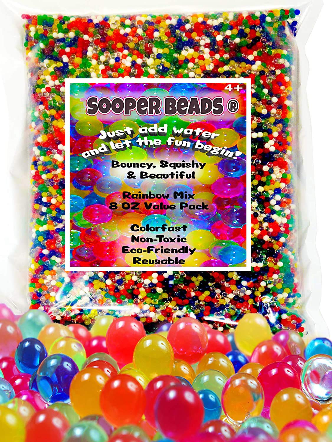 Sooper Beads Water Beads Rainbow Mix, 8 oz (20,000 beads) for Soothing Spa Refill, Sensory Toys