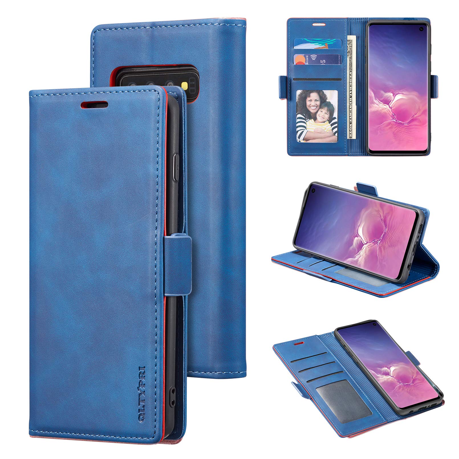 QLTYPRI Case for Samsung Galaxy S10 Plus, Premium Soft Leather Wallet Case with Card Holder Kickstand Magnetic Closure Protective Flip Cover for Samsung Galaxy S10 Plus - Blue