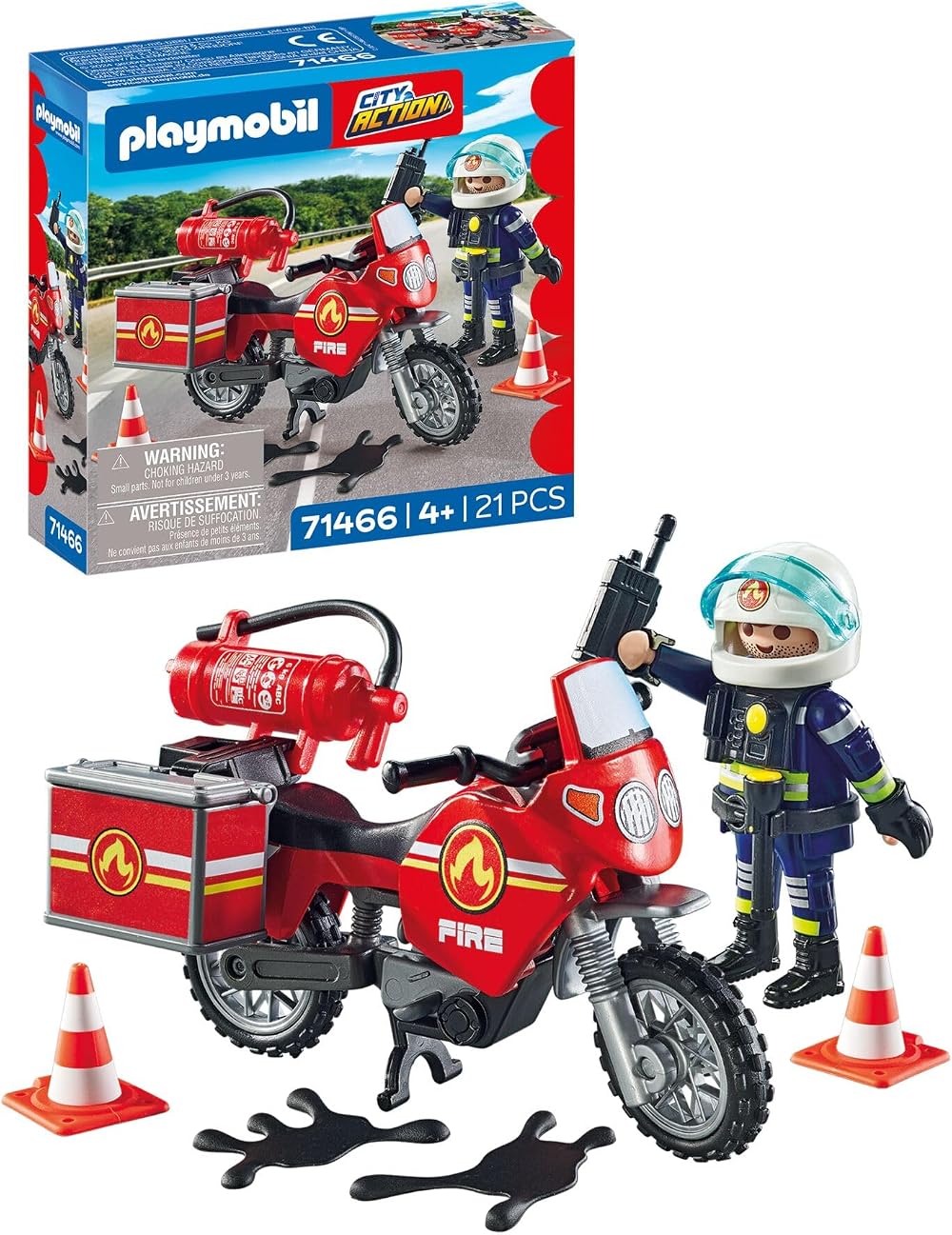Playmobil 71466 Action Heroes Motorcycle Oil Spill Incident 21 pcs