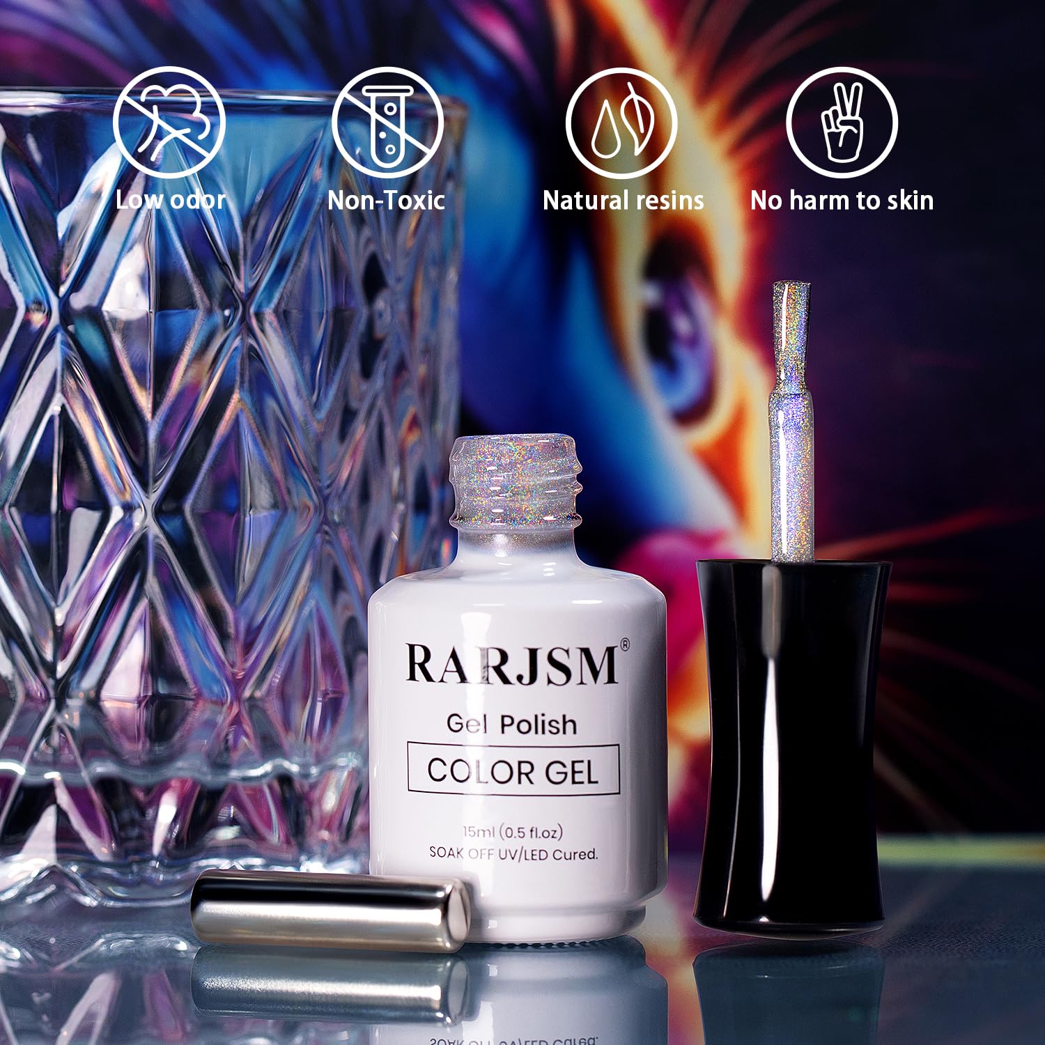 RARJSM Holographic Rainbow Cat Eye Gel Nail Polish with Magnet Stick Clear Silver Iridescent Glitter Sparkle 9D Cat Eye Gel Polish Soak off UV LED Curing Requires Soak Off Home Salon Diy Nail Art - Image 7