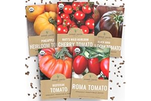 SWEET YARDS Organic Tomato Seeds Variety Pack - 5 Individual Packs - 2025 Season - Roma, Beefsteak, Cherry, Black Krim & Pineapple. for Indoor & Outdoor Planting (Non-GMO, Certified Organic)