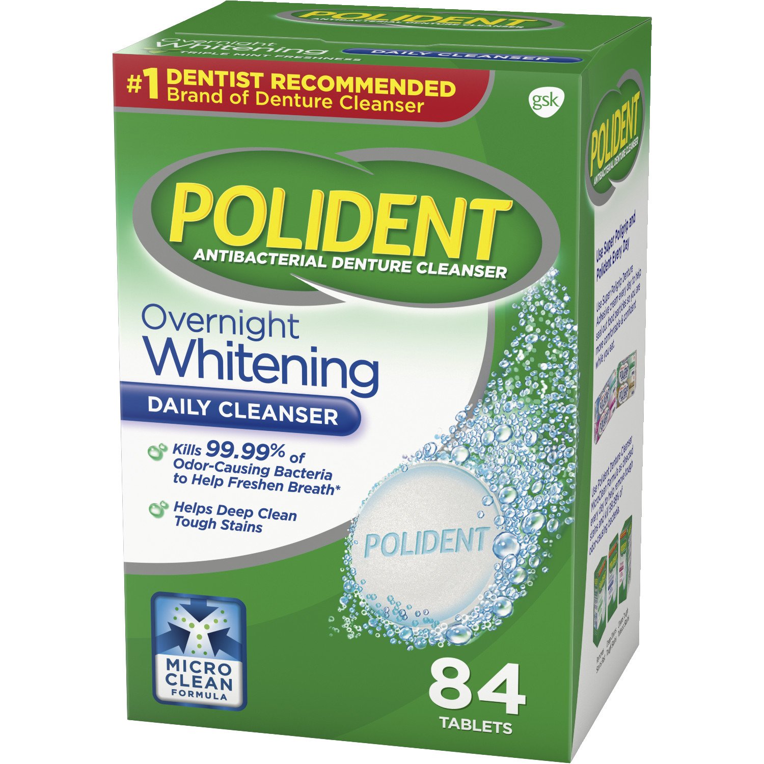 Polident Overnight Whitening Denture Cleanser Tablets, 84 Count : Denture Baths : Beauty